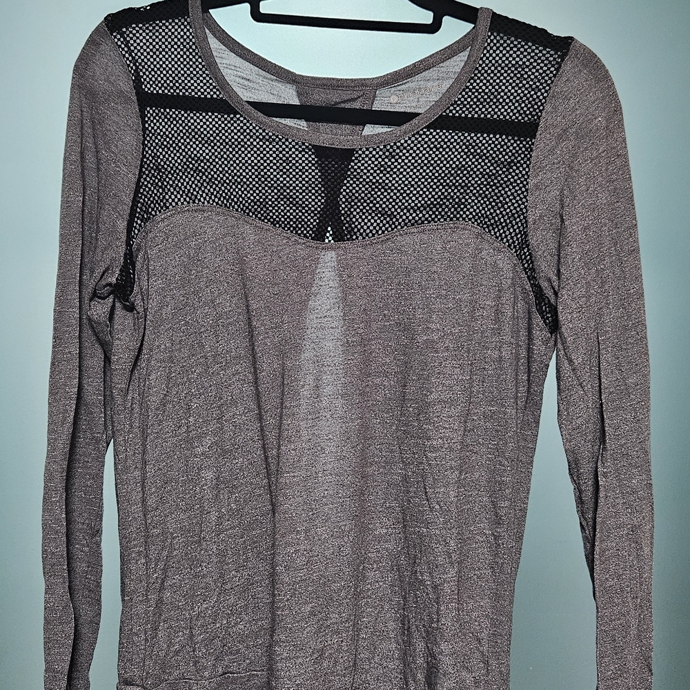 Pure Barre Gray Long Sleeve Mesh Blouse